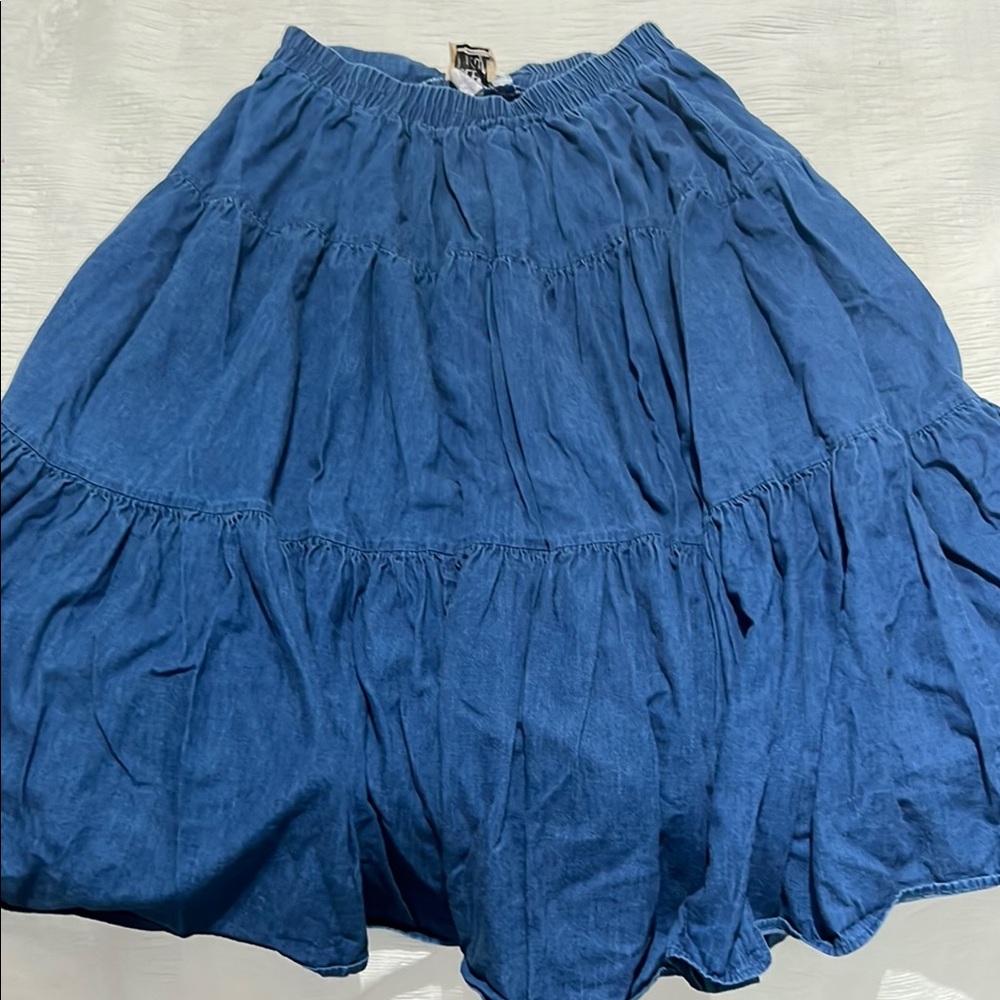 Blue Maxi Skirt with Tiered Design
